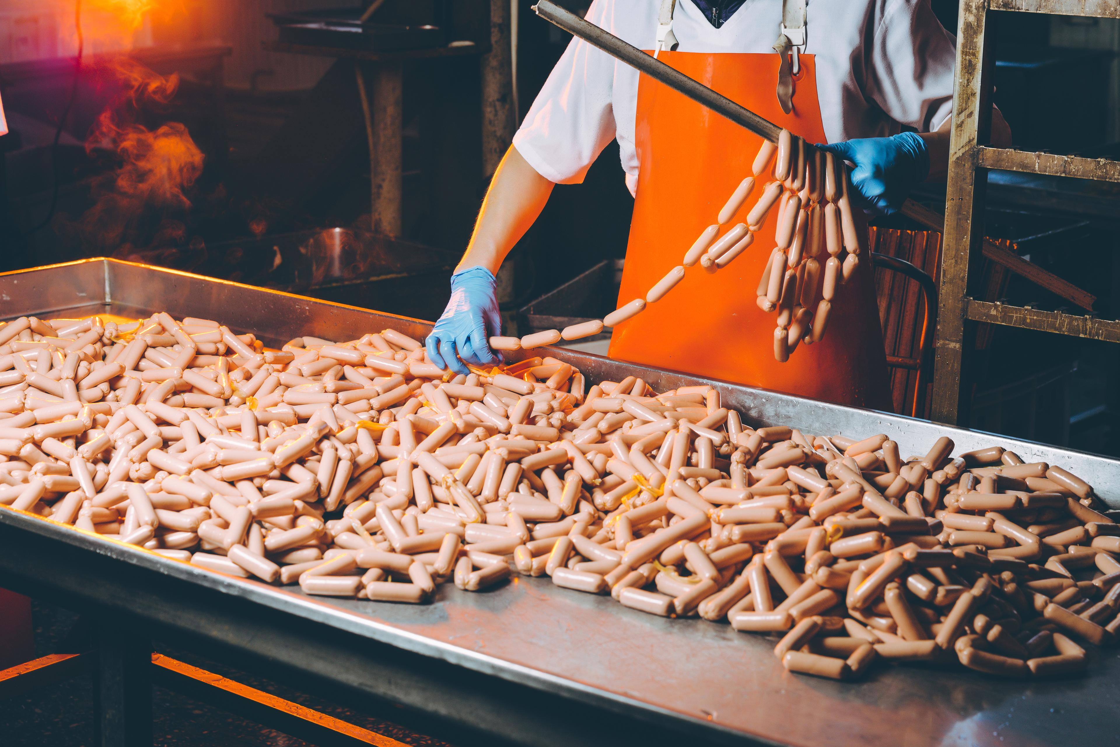 Hot dogs in a factory
