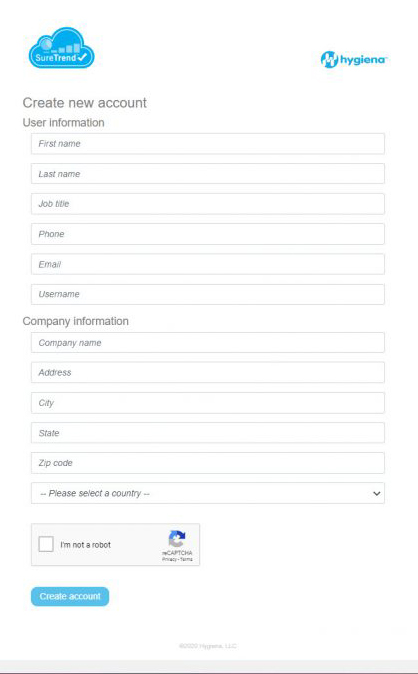 SureTrend Cloud Create User Account