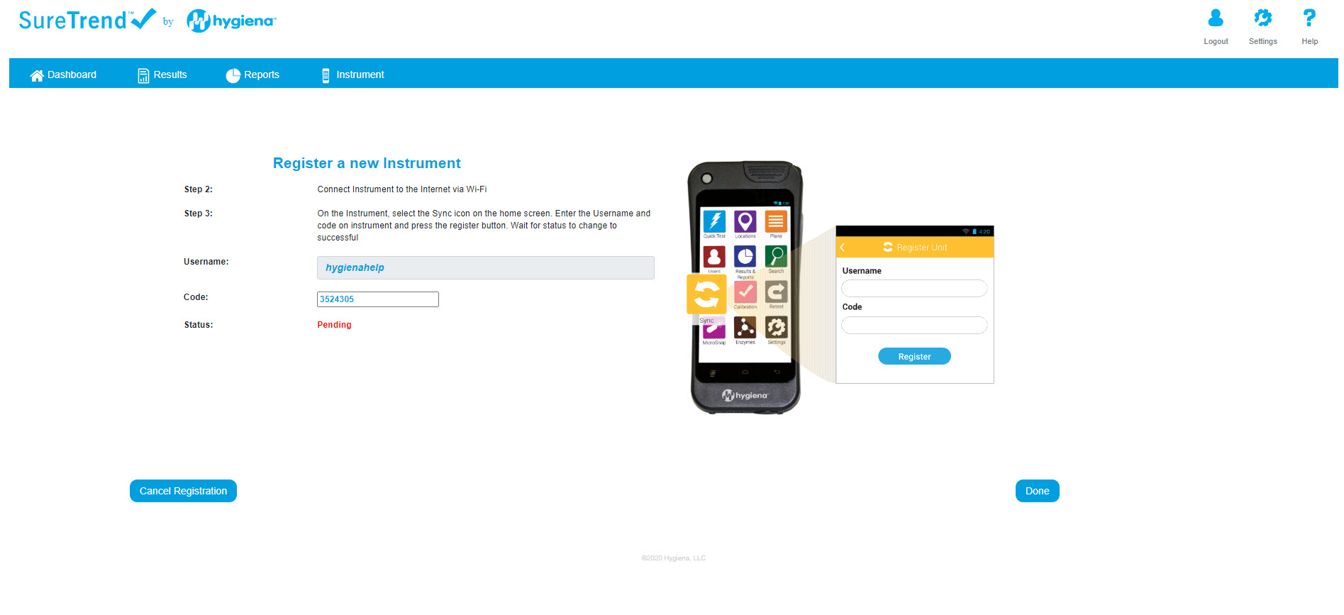 SureTrend Cloud Register a New Instrument