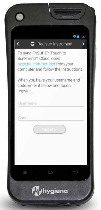 SureTrend Cloud Register a New Instrument EnSURE Touch Screen