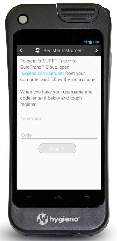 SureTrend Cloud Register a New Instrument EnSURE Touch Screen